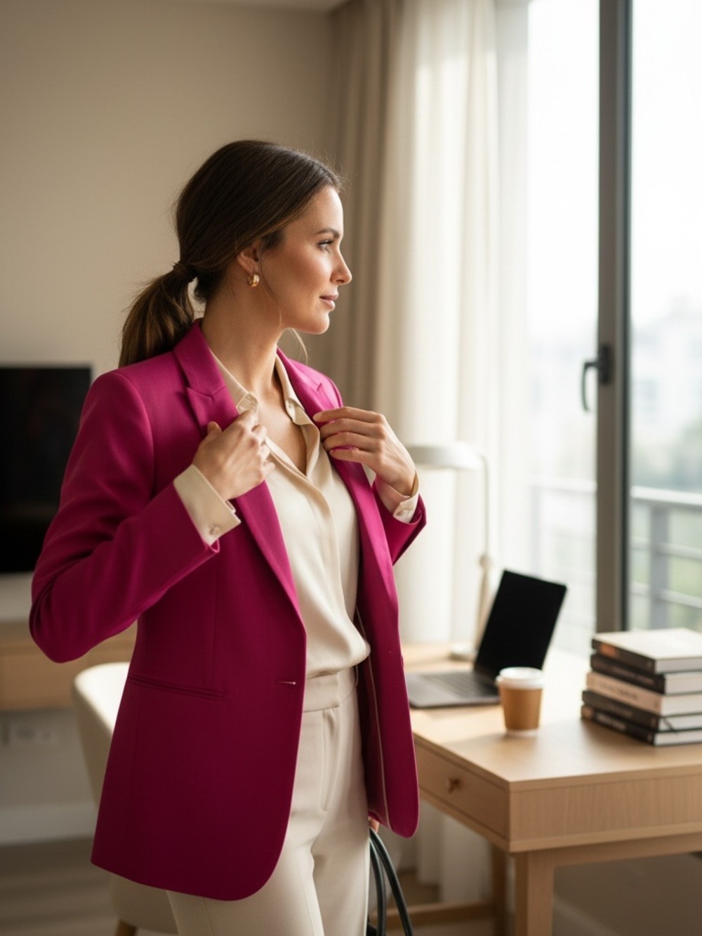 Massimo Dutti Women's Hot Pink Single-Button Blazer